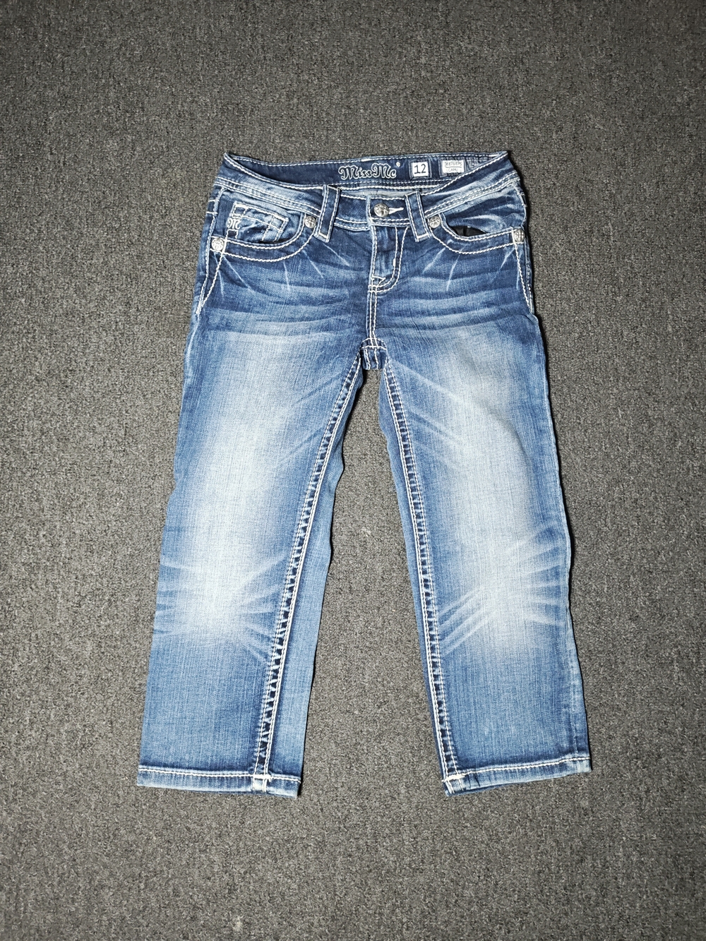 Miss Me Girls Blue Distressed Crop Jeans Capri - Size 12